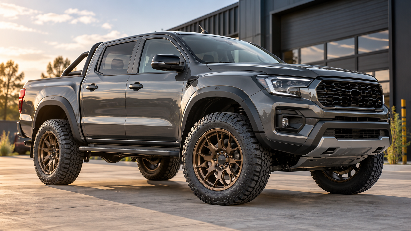 Charcoal 4x4 with bronze alloy rims and all-terrain tyres