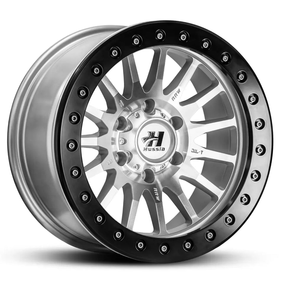 HUSSLA RIDGE BEADLOCK 17X8 6X139.7 -12 SILVER MACHINED FACE WITH MATTE BLACK RING CH BLTS