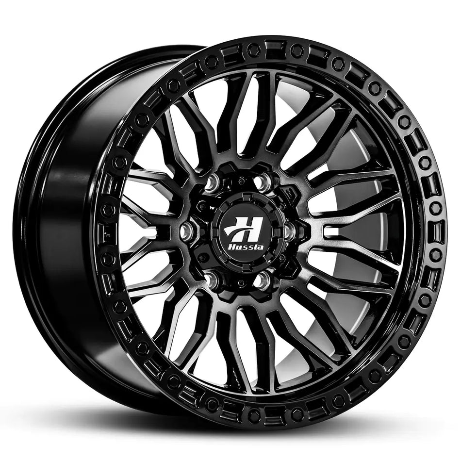 HUSSLA BULLY 17X9 6X139.7 5 GLOSS BLACK DARK TINT FACE BLACK LIP