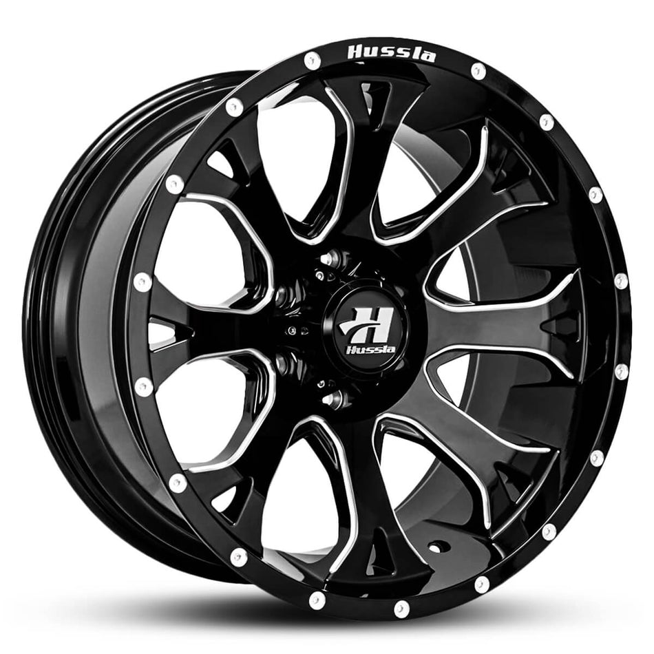 HUSSLA DESERT EAGLE 20X10 5X139.7 -19 GLOSS BLACK MILLED SPOKES