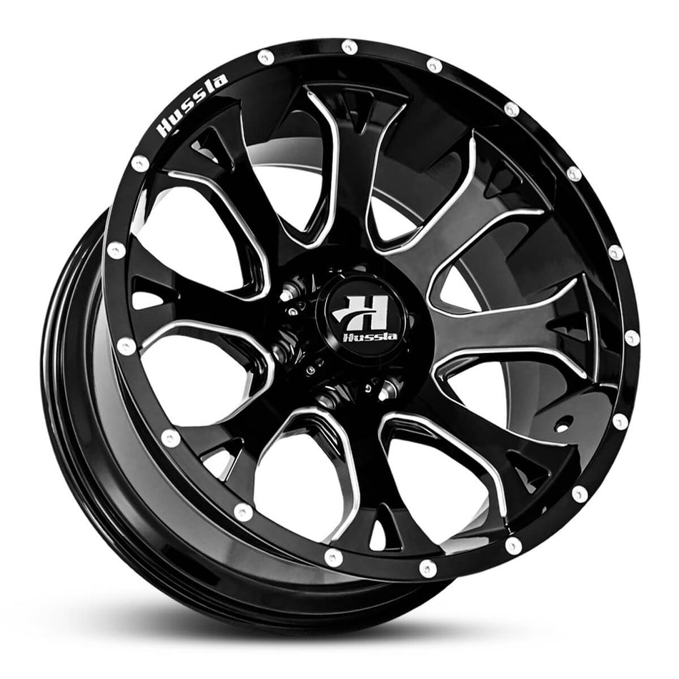 HUSSLA DESERT EAGLE 20X10 5X139.7 -19 GLOSS BLACK MILLED SPOKES