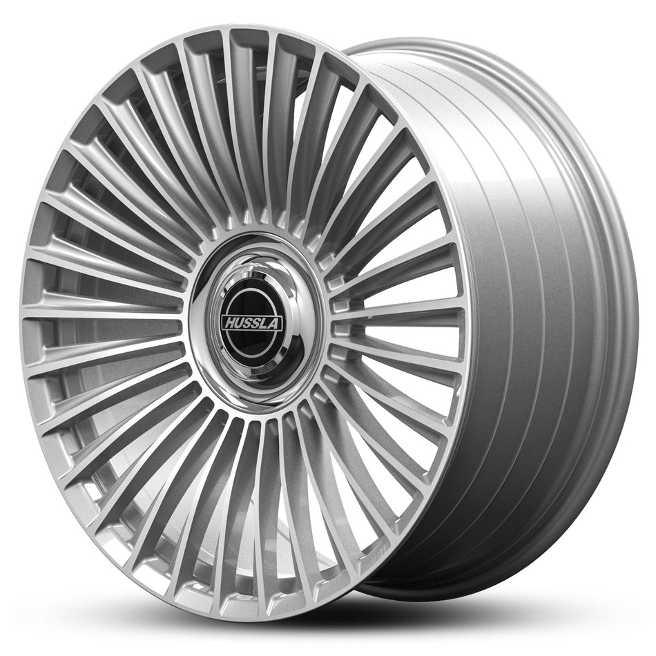 HUSSLA DUBAI WITH INFINITY FLOATING CAP 24X10 6X135/139.7 26 GLOSS SILVER MACHINED FACE