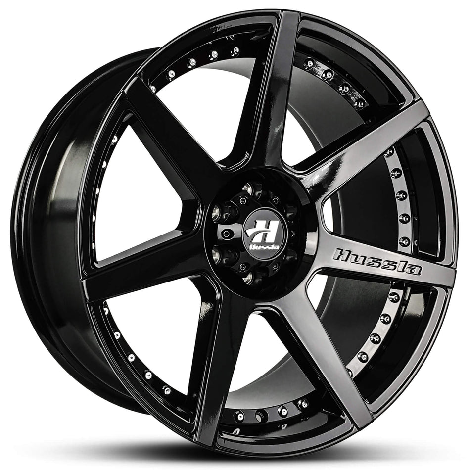 HUSSLA DYNASTY 20X9.5 6X139.7 10 GLOSS BLACK CHROME BOLTS