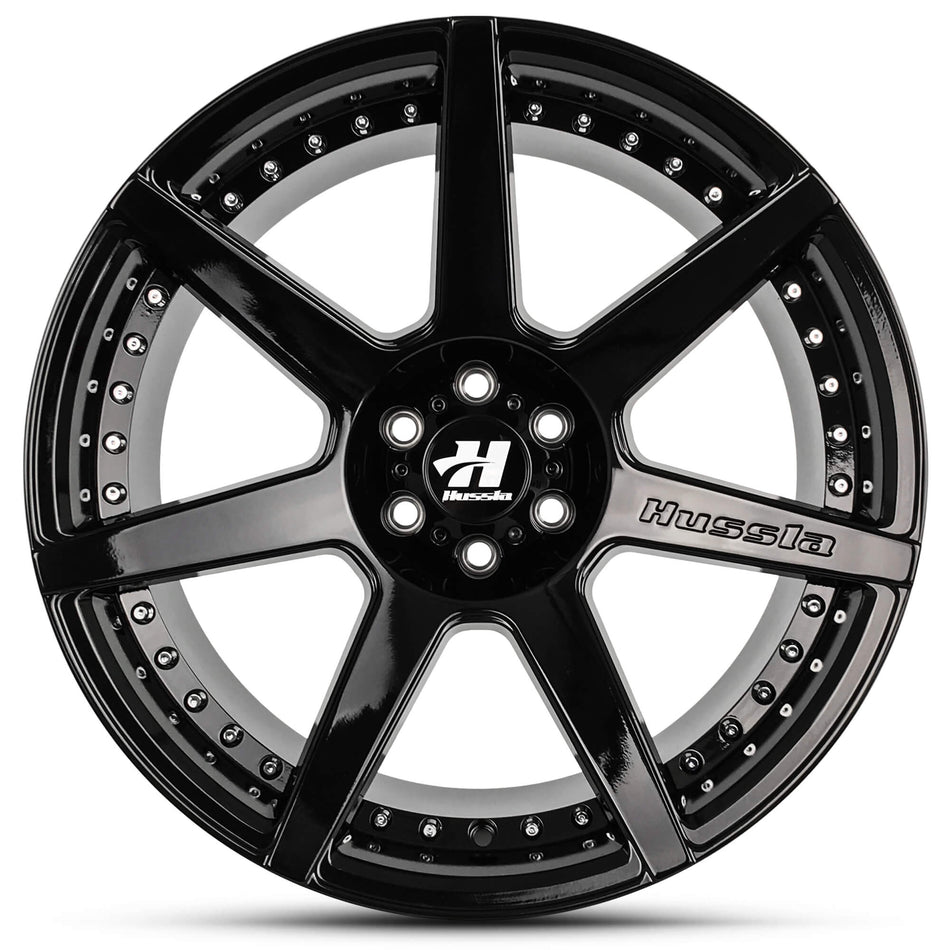 HUSSLA DYNASTY 20X9.5 6X139.7 10 GLOSS BLACK CHROME BOLTS