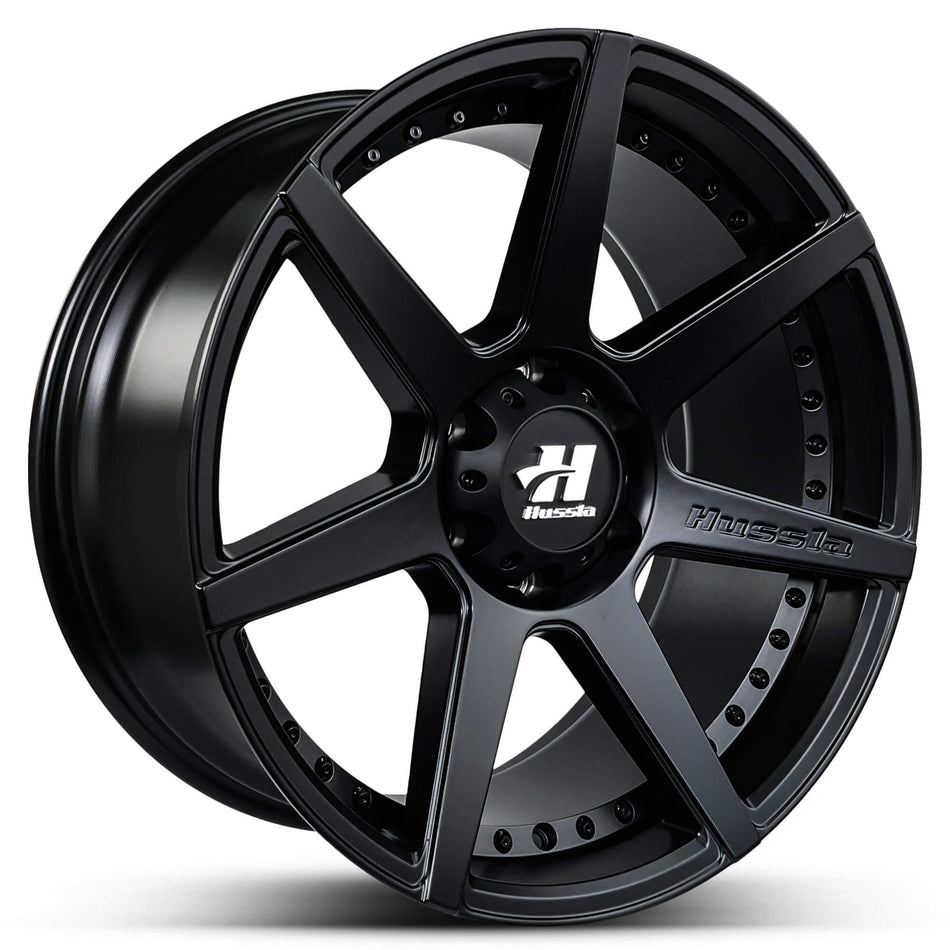 HUSSLA DYNASTY 20X9.5 6X139.7 10 MATTE BLACK AND BLACK RIVETS