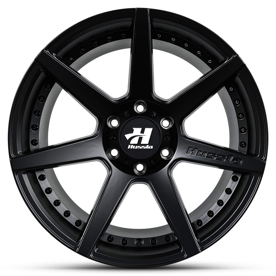 HUSSLA DYNASTY 20X9.5 6X139.7 10 MATTE BLACK AND BLACK RIVETS