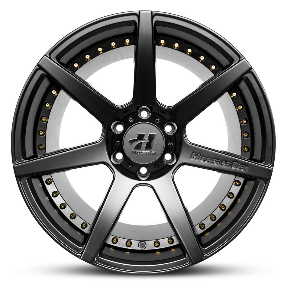 HUSSLA DYNASTY 20X9.5 6X114.3 15 MATTE BLACK GOLD RIVETS