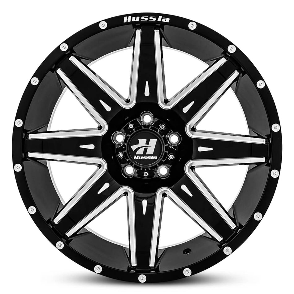 HUSSLA GATLING 22X12 5X127 -40 GLOSS BLACK MILLED SPOKES
