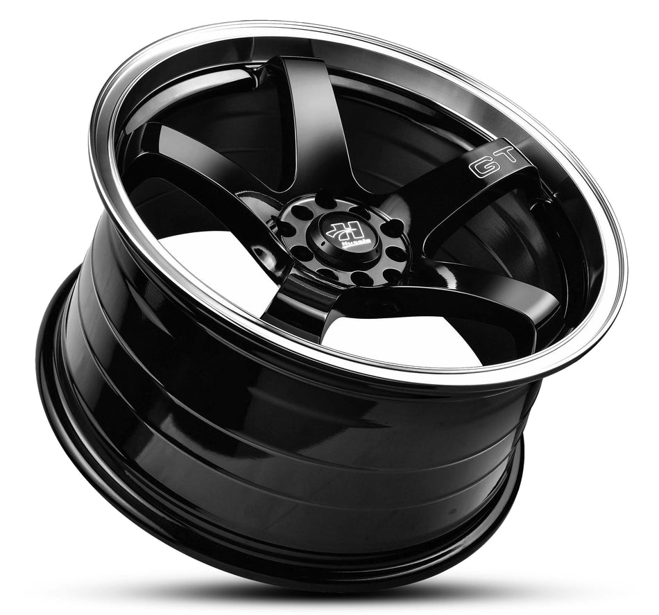 HUSSLA GT 17X7 5X100/110 40 GLOSS BLACK CENTRE POLISHED LIP
