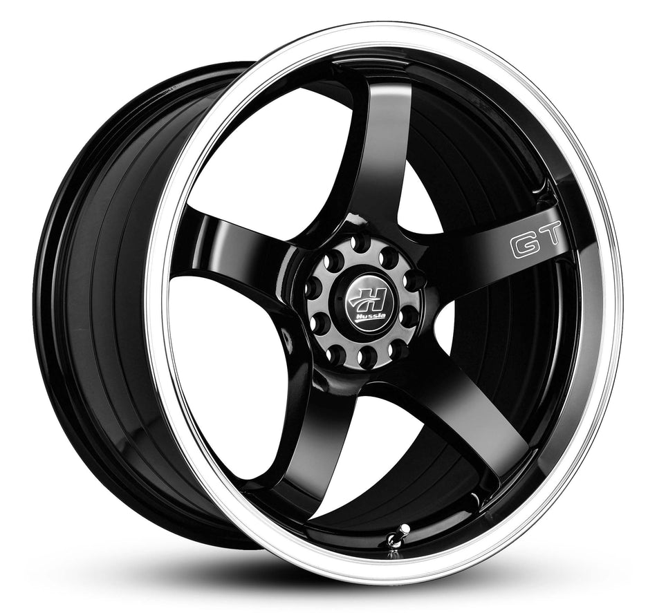 HUSSLA GT 17X7 5X100/110 40 GLOSS BLACK CENTRE POLISHED LIP
