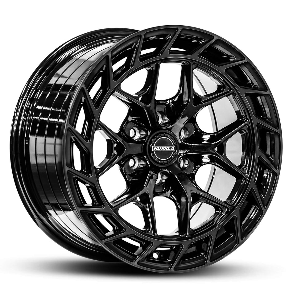HUSSLA GUNNER 17X9.0 adjustable(6X114.3-6X130) FLAT PAD 15  FULL GLOSS BLACK