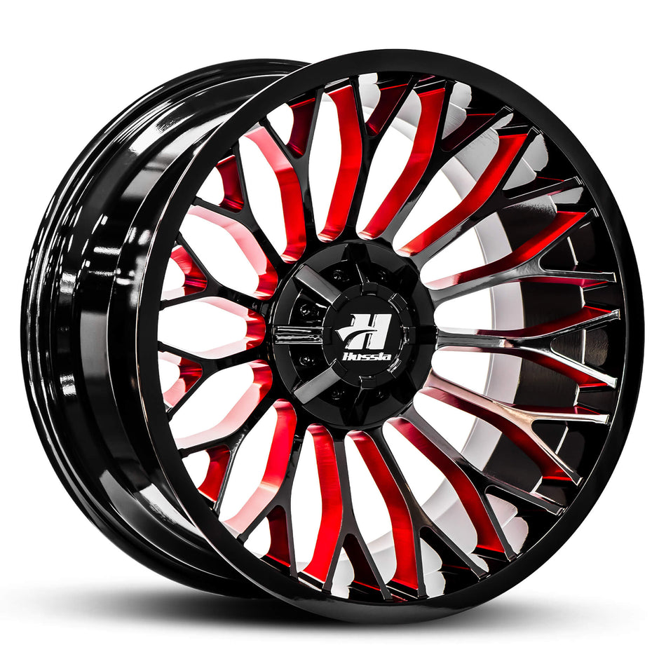 HUSSLA HYBRID 22X12 5X127 -44 GLOSS BLACK 313 BLOOD RED