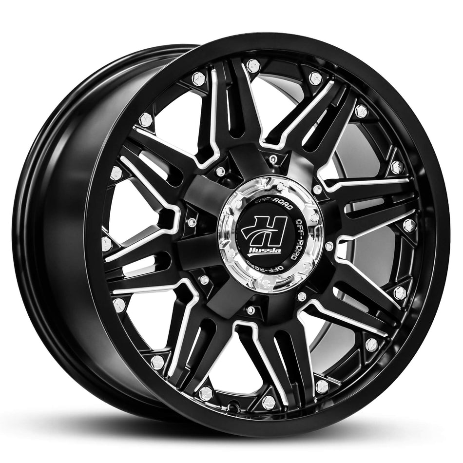 HUSSLA MILITARY 18X9 8X170/180 0 MATTE BLACK MILLED CHROME BOLTS