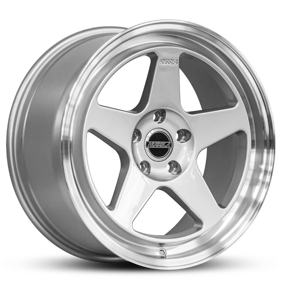 HUSSLA NUR SPEC 18X8.5 5x114.3 40 BRIGHT SILVER POLISHED LIP