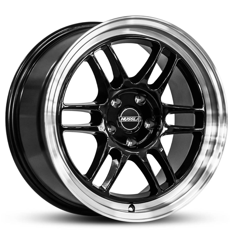 HUSSLA RACE SPEC 18X8.5 5x114.3 40 GLOSS BLACK POLISHED LIP