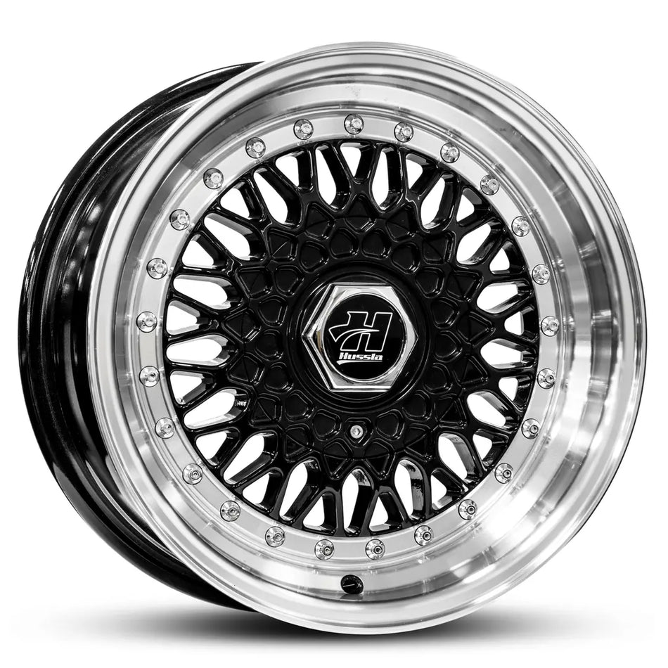 HUSSLA RETRO 16x7 4x100/114.3 30 GLOSS BLACK POLISHED LIP