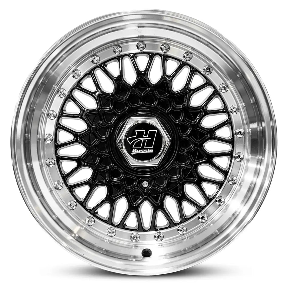 HUSSLA RETRO 16x7 4x100/114.3 30 GLOSS BLACK POLISHED LIP