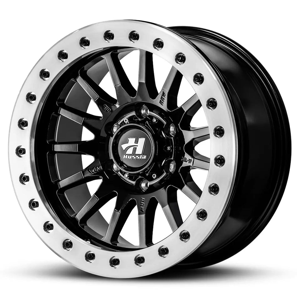 HUSSLA RIDGE BEADLOCK 17X8 6X139.7 5 GLOSS BLACK WITH MACHINED RING AND BLACK BLTS