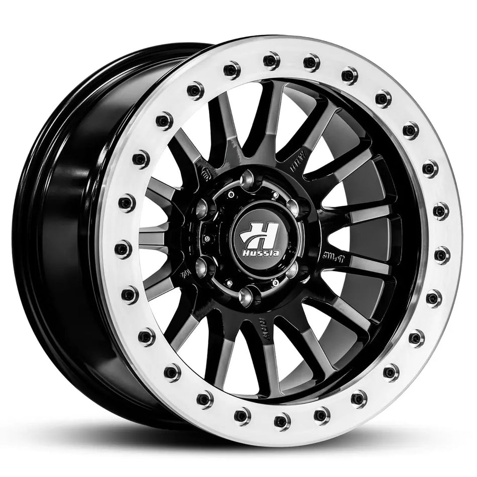 HUSSLA RIDGE BEADLOCK 17X8 6X139.7 5 GLOSS BLACK WITH MACHINED RING AND BLACK BLTS