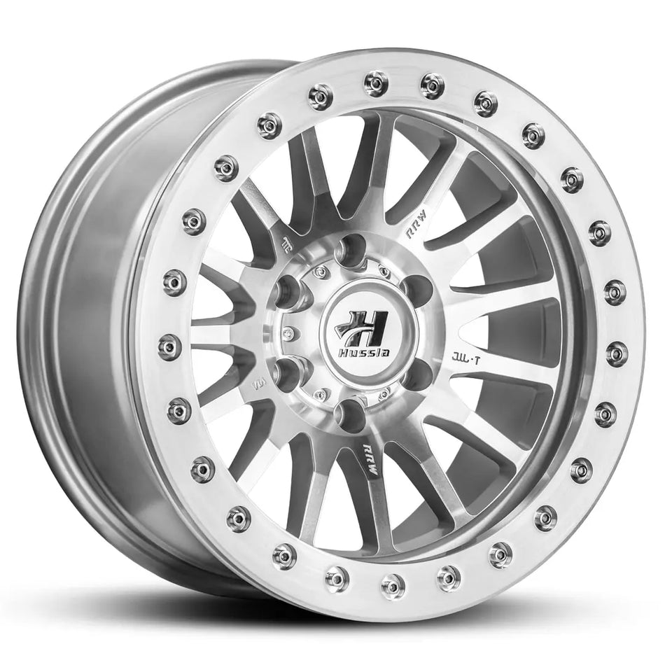 HUSSLA RIDGE BEADLOCK 17X8 6X139.7 5 SILVER MACHINED FACE WITH MACHINED RING AND CH BLTS