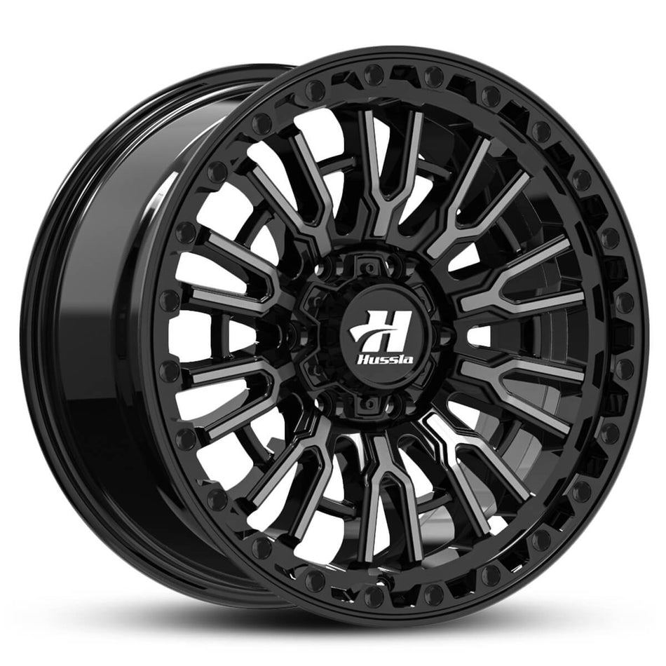 HUSSLA SNYPER 17X9 5X120 30 GLOSS BLACK DARK TINT FACE BLACK LIP BLACK BOLTS