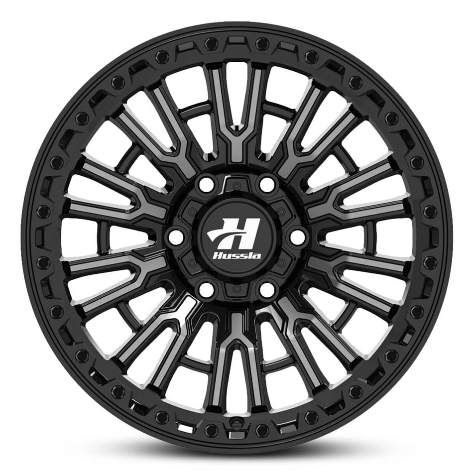 HUSSLA SNYPER 17X9 5X120 30 GLOSS BLACK DARK TINT FACE BLACK LIP BLACK BOLTS