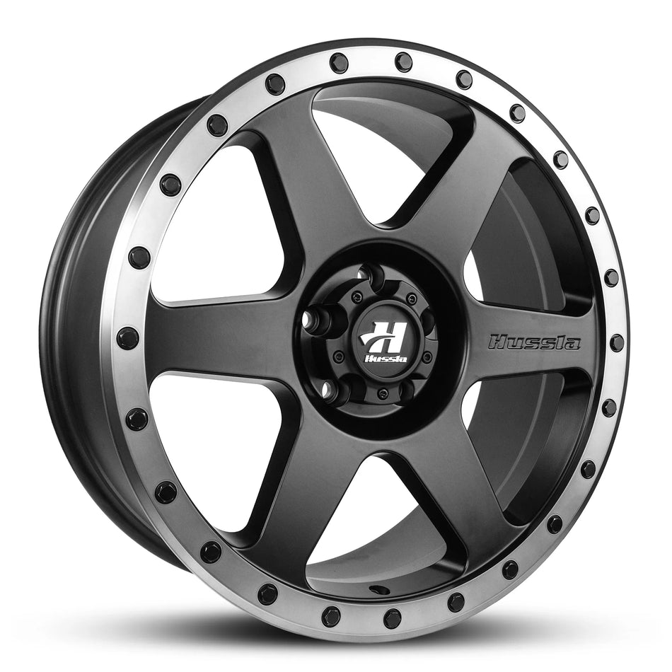 HUSSLA SPITFIRE 18X9 6X114.3 30 MATTE BLACK DARK TINT LIP BLACK BOLTS