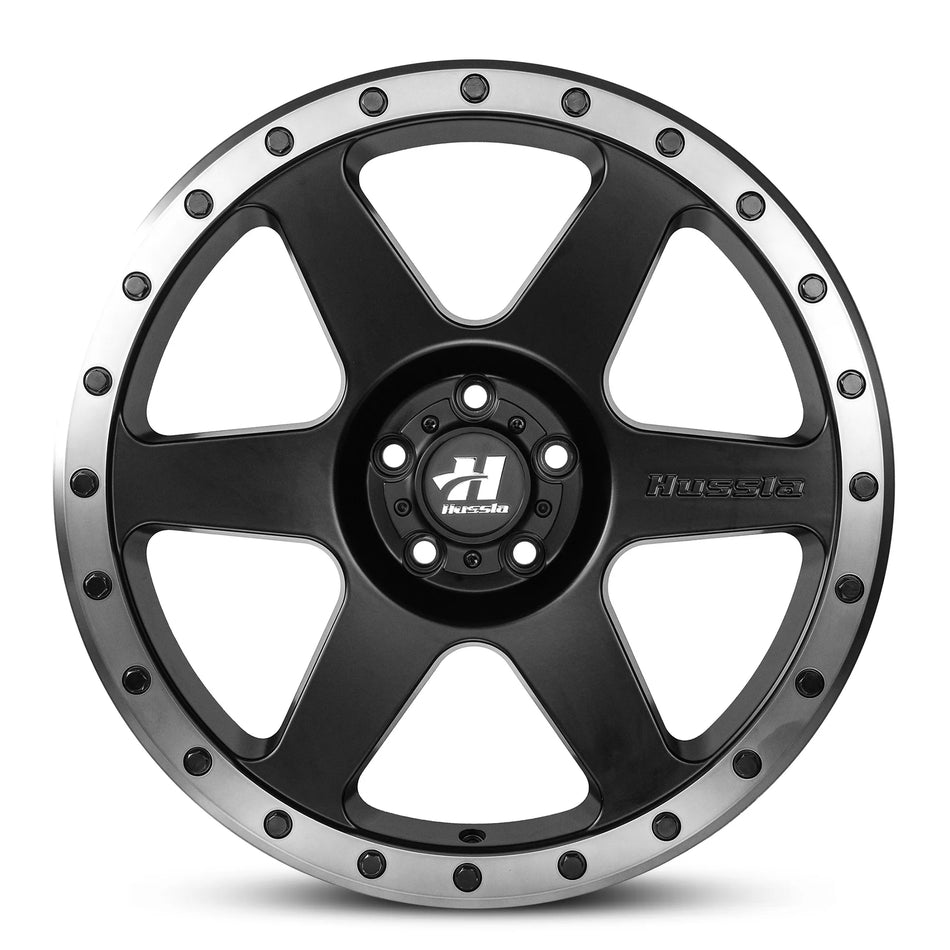 HUSSLA SPITFIRE 18X9 6X114.3 30 MATTE BLACK DARK TINT LIP BLACK BOLTS