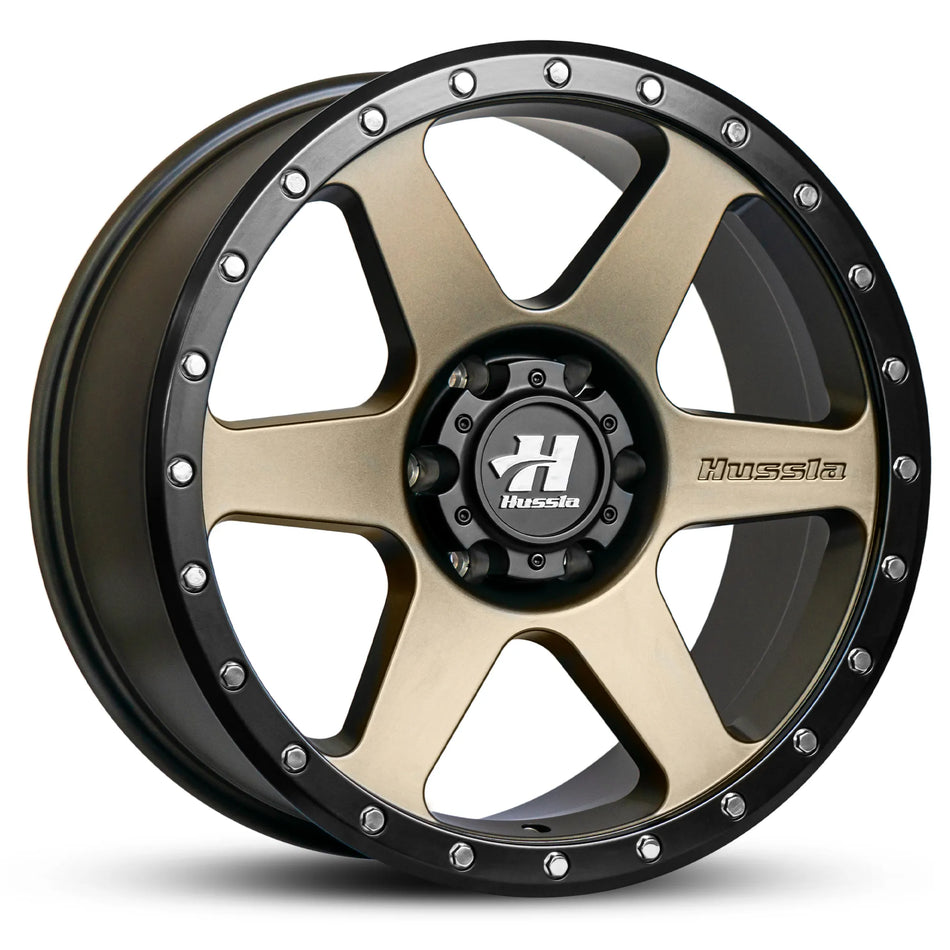 HUSSLA SPITFIRE 17X9 6X114.3 20 MATTE BRONZE CENTRE BLACK LIP CHROME BOLTS