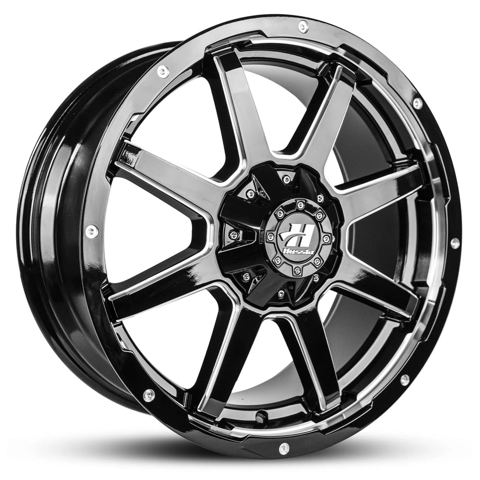 HUSSLA STEALTH 17X9 6X139.7 30 GLOSS BLACK MILLED SPOKES