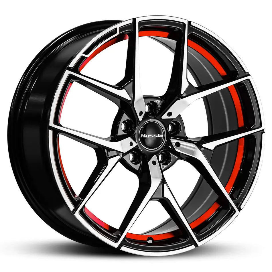 HUSSLA VIPER 18X8.0 5X112 35 MACHINE FACE CANDY RED INNER STRIP