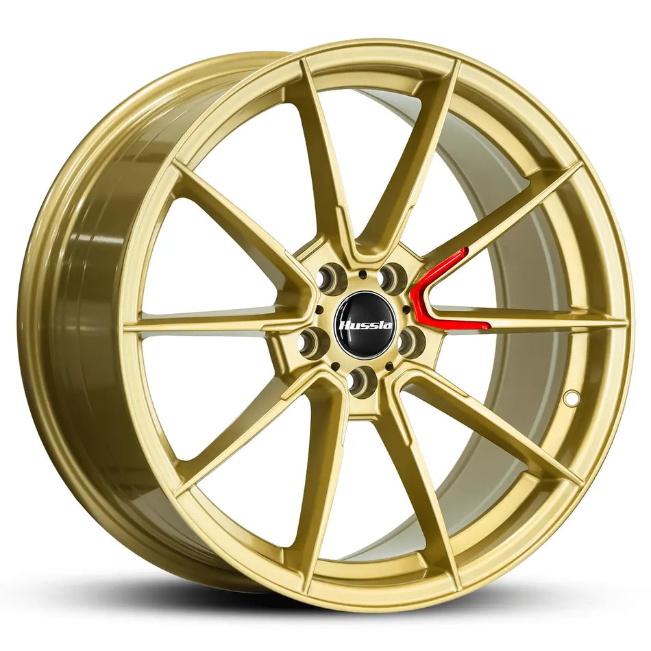 HUSSLA ZENKI 18X8.5 5X100 40 BRIGHT GOLD WITH CANDY RED ACCENT