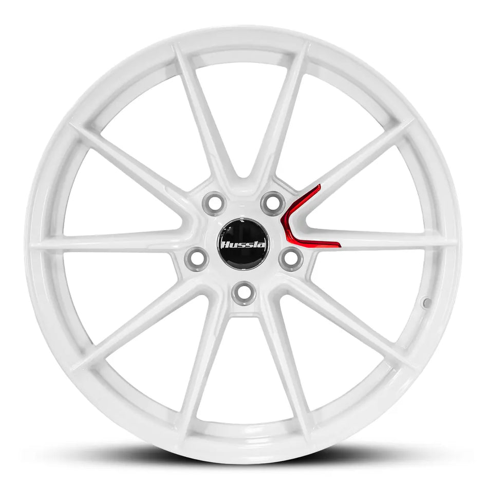 HUSSLA ZENKI 18X8.5 5X114.3 40 GLOSS WHITE WITH CANDY RED ACCENT