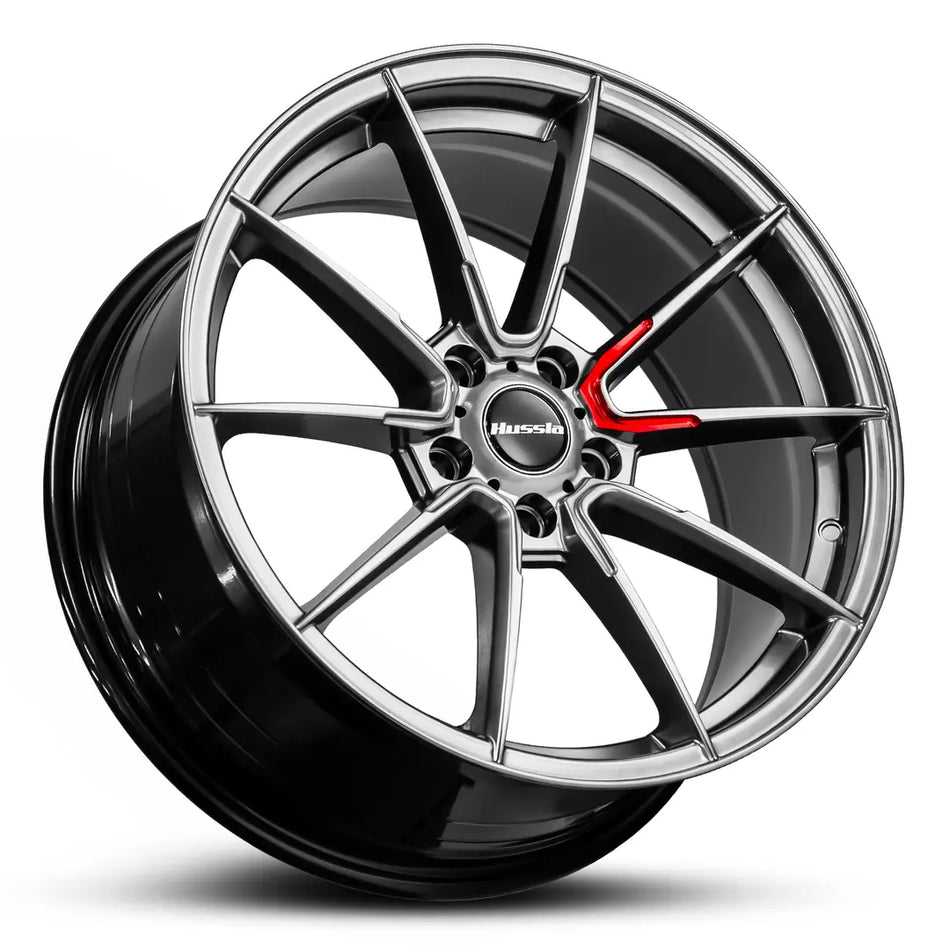 HUSSLA ZENKI 18X8.5 5X112 40 HYPER DIAMOND WITH CANDY RED ACCENT