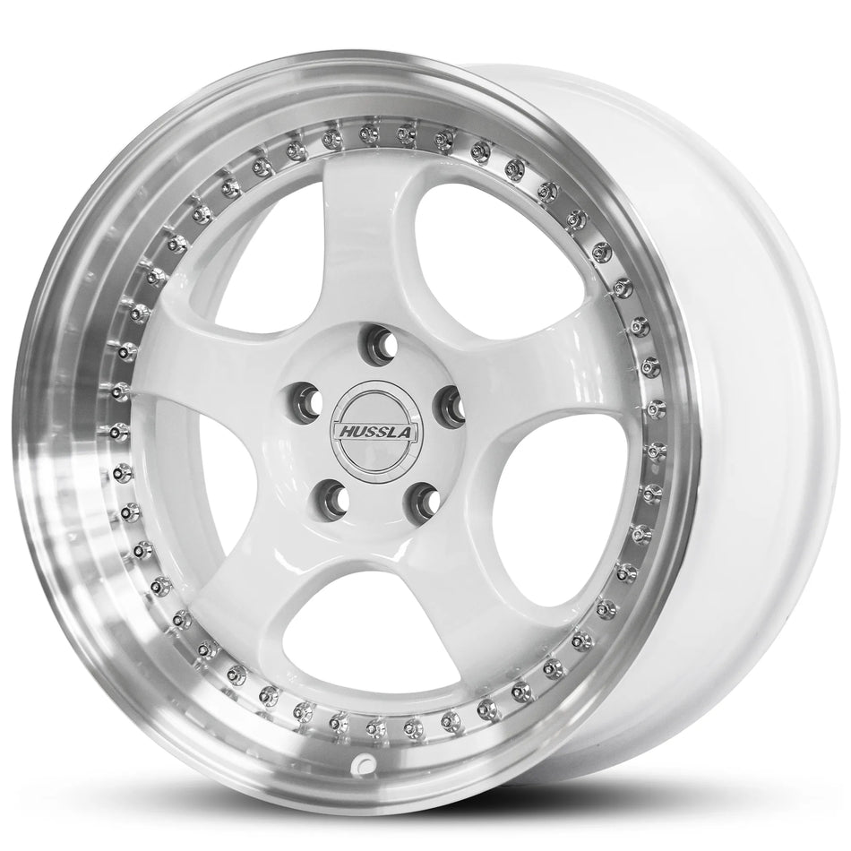 HUSSLA ZEN 19X8.5 5X114.3 30 GLOSS WHITE CENTRE POLISHED LIP