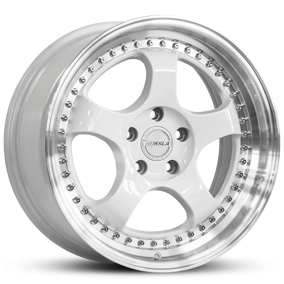 HUSSLA ZEN 19X8.5 5X114.3 30 GLOSS WHITE CENTRE POLISHED LIP