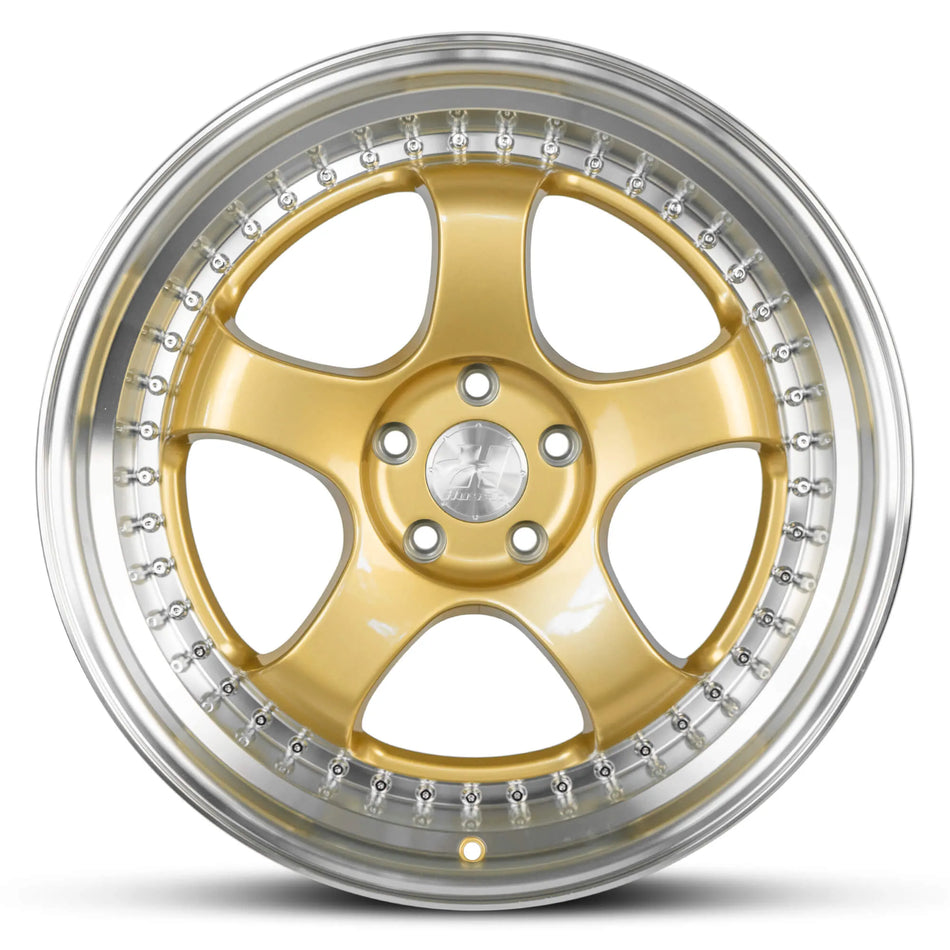 HUSSLA ZEN 22X9 5X120 40 GOLD CENTRE MACHINED LIP AND CHROME RIVETS