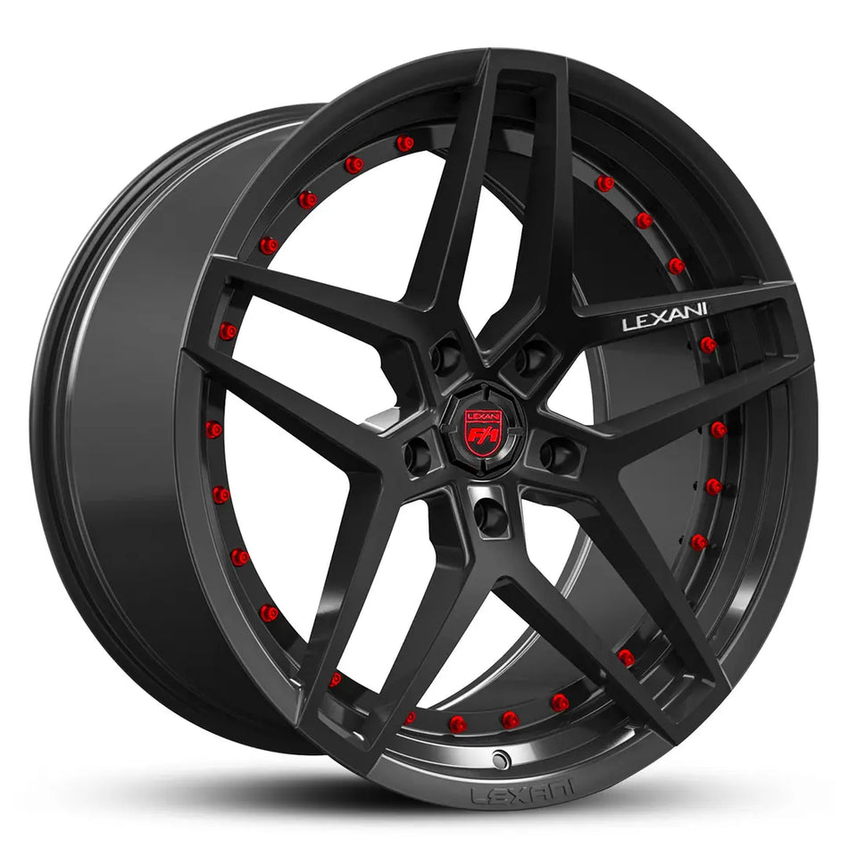 LEXANI SPIKE 22X9 adjustable 15 SATIN BLACK RED RIVETS