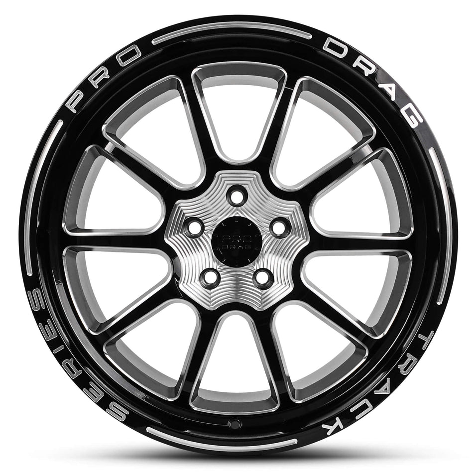 PRO DRAG TRACK SERIES 20X9.5 adjustable 15 GLOSS BLACK MILLED SPOKES MILLED WRITING