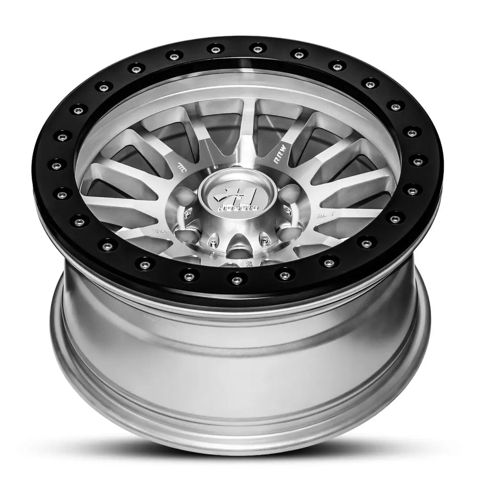 HUSSLA RIDGE BEADLOCK 17X8 6X139.7 -12 SILVER MACHINED FACE WITH MATTE BLACK RING CH BLTS
